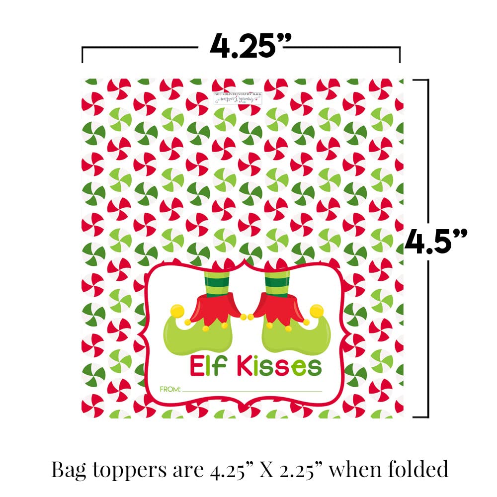 Elf Kisses Christmas Treat Bag Toppers - 20 Count with Self-Adhesive Bags Included | Holiday Party Favors, Classroom Treats & Gift Bag Decorations by AmandaCreation