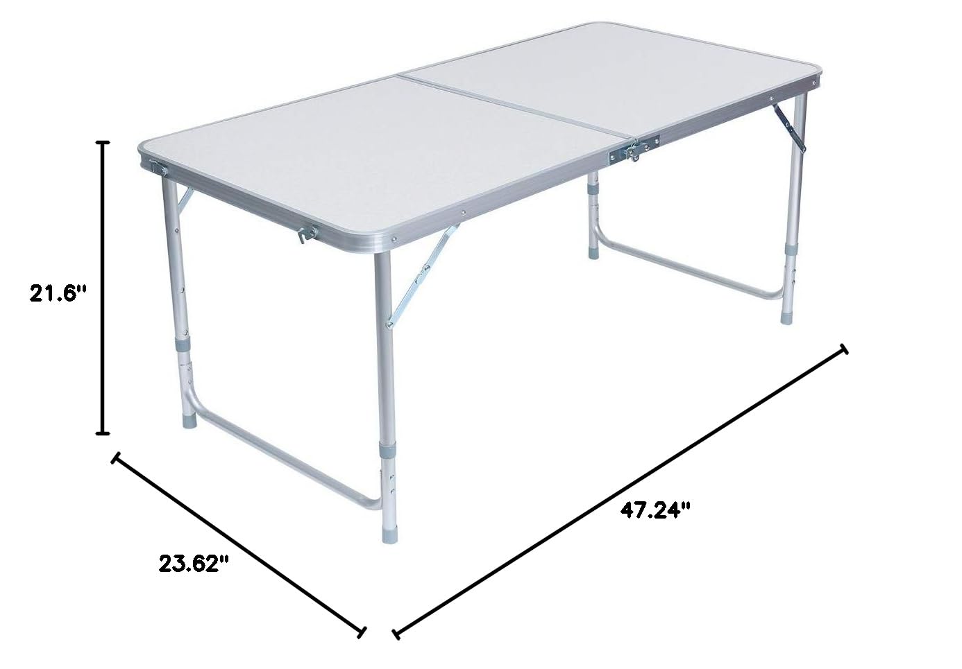 GONGting 4 Foot Aluminum Folding Table with 4 Metal Stools - Adjustable Height Portable Camping Table and Chairs Set, Lightweight & Sturdy for Outdoor Picnics, BBQs, Beach Parties, and Tailgating (Center Folding Design, No Umbrella Hole)