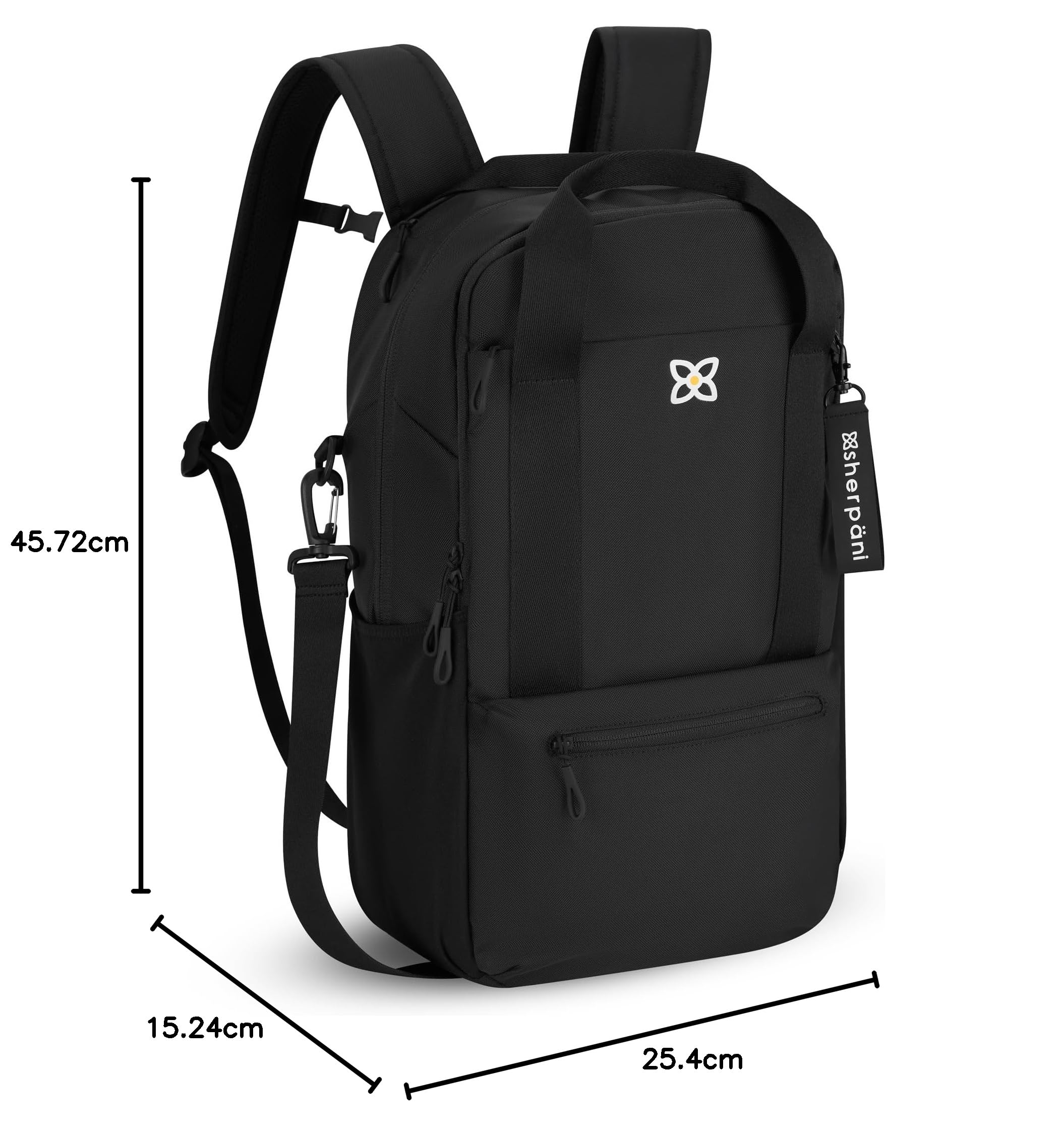 Sherpani Camden Convertible Backpack Tote - Travel Laptop Backpack Purse for Women, Fits 15 Inch MacBook/PC, Water-Resistant & Lightweight (Raven Black) - Perfect for Work Commute, College Campus & Airplane Travel