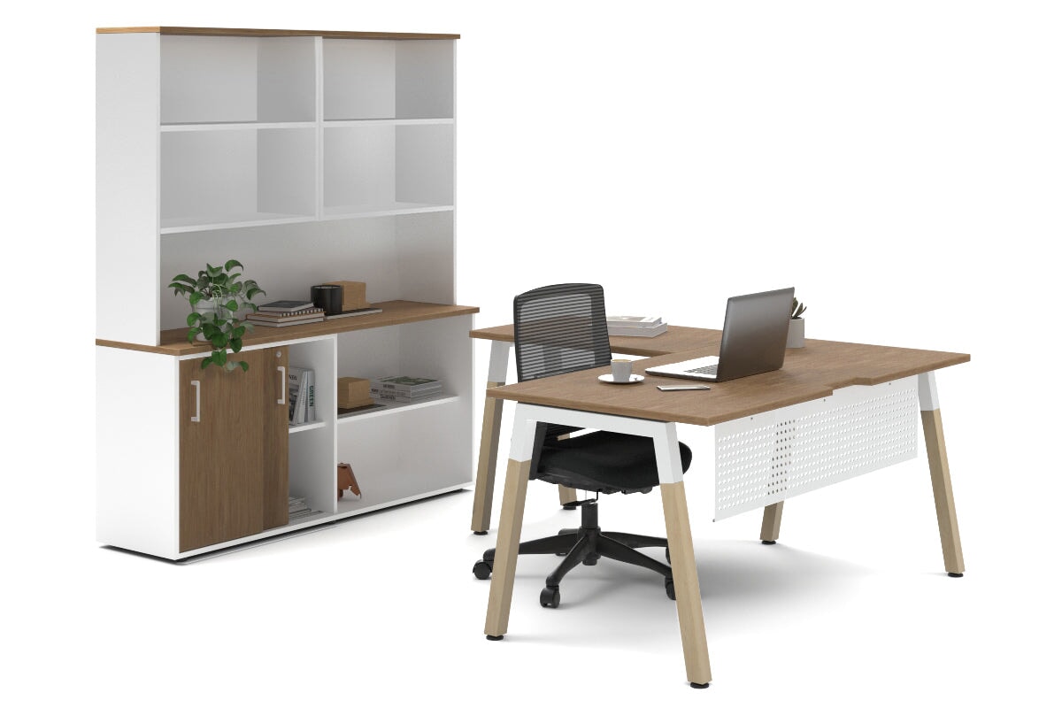 Premium L-Shaped Quadro A Legs Executive Desk with Wooden Legs & White Cross Beam [1600L x 1700W] - Perfect for Home Office, Conference Rooms & Modern Workspaces