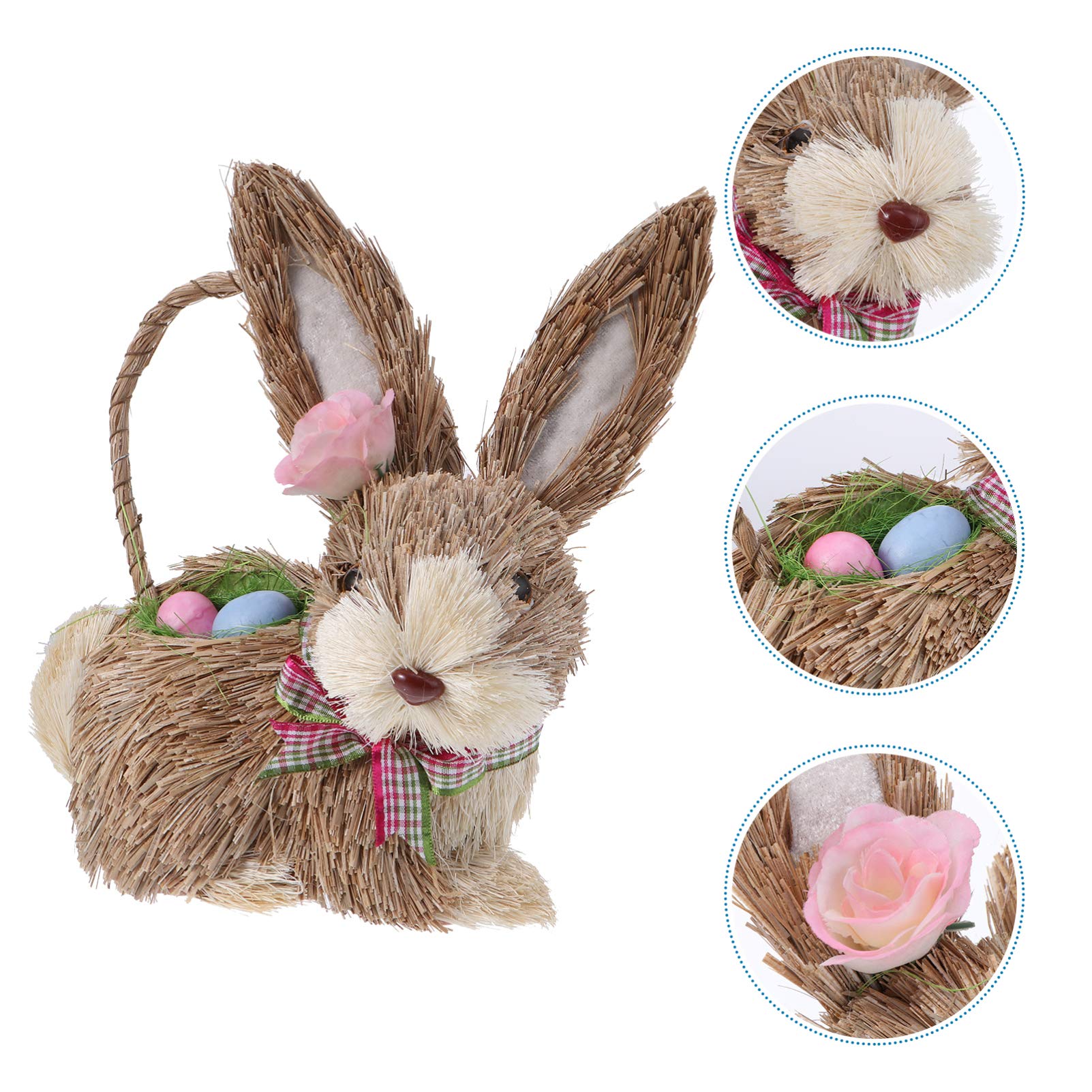 Handmade Easter Straw Basket Bunny Decoration - Cute Rabbit Figure Ornament for Easter Home Decor, Party Favors & Spring Table Centerpiece