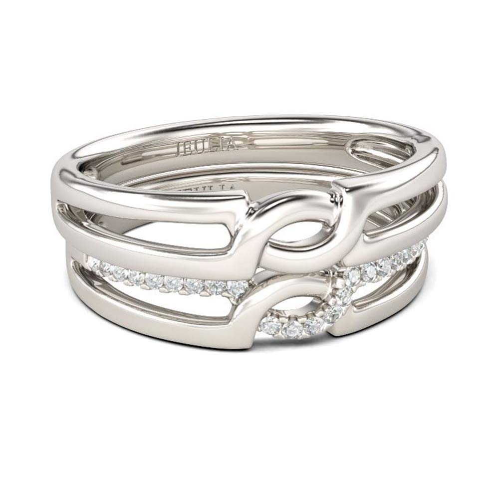 Jeulia Sterling Silver Couple Rings Set - Custom Engraved Wedding Bands, Round Cut Engagement Promise Rings for Him & Her - Perfect for Anniversaries, Proposals & Romantic Gifts