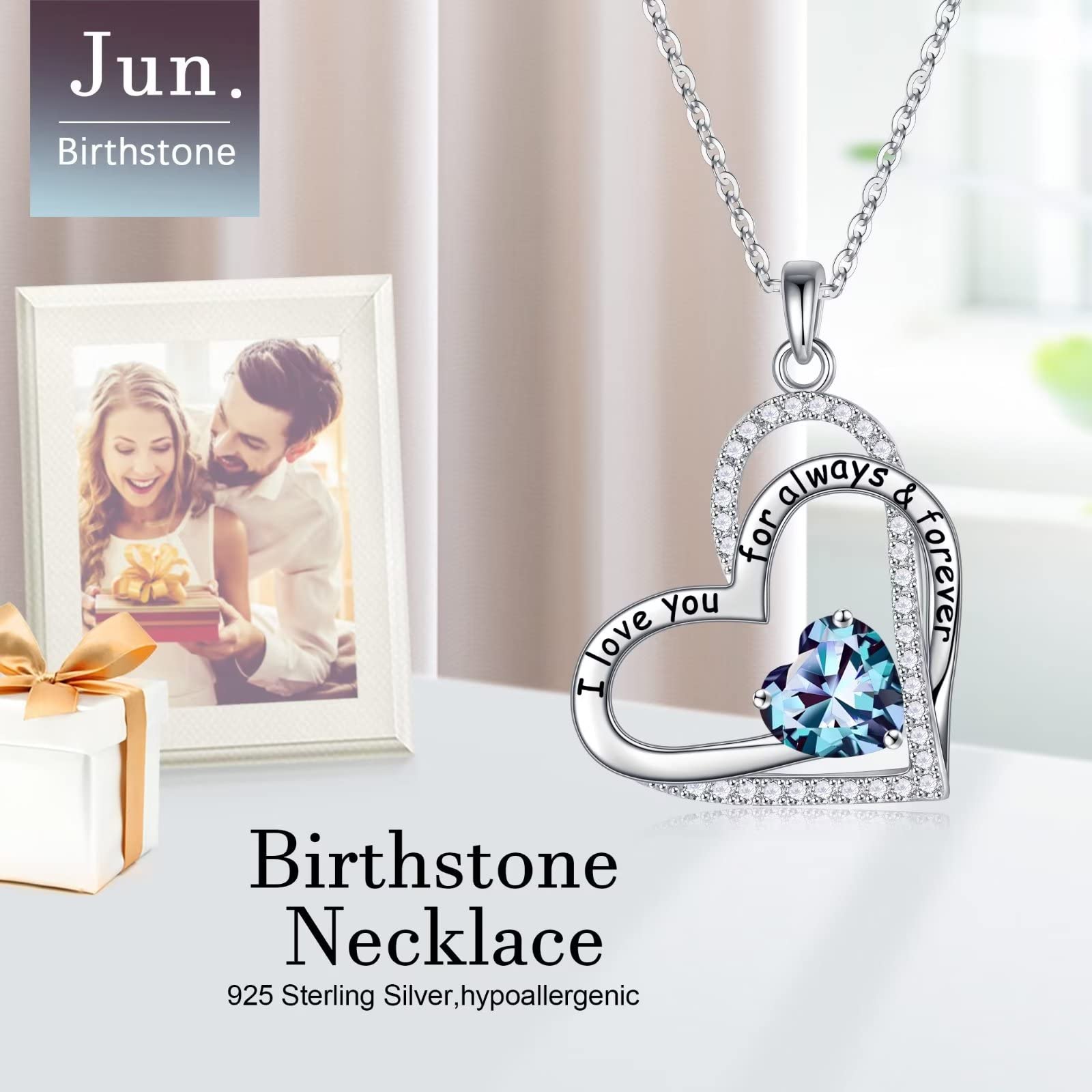 925 Sterling Silver Birthstone Necklace for Women - Personalized Jewelry Gift for Wife, Girlfriend, Mom | Perfect for Birthday, Anniversary & Mother's Day Gifts