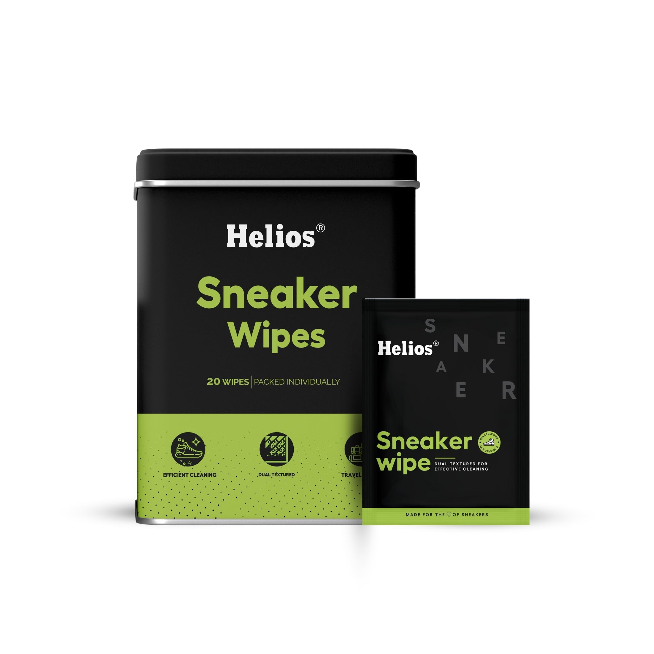 Helios Sneaker Wipes - Premium Shoe Cleaning Wipes for Sneakers & Shoes | Quickly Removes Dirt, Stains & Scuffs | Disposable & Convenient | Perfect for Gym Shoes, White Sneakers & Daily Shoe Care