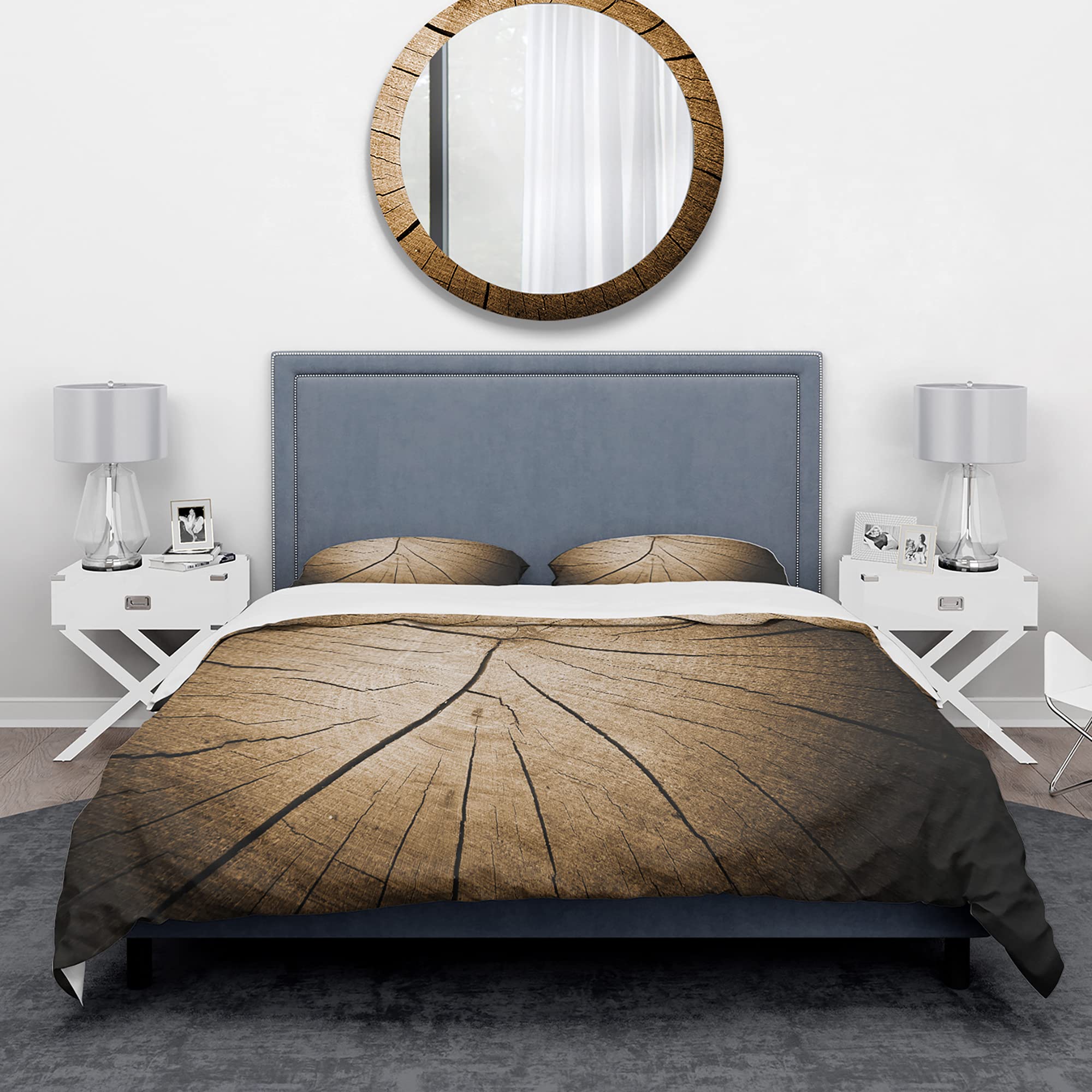 DesignQ 'Tree Grooves Annual Rings on Stump' Abstract Duvet Cover Set - King Size Bedding with Nature-Inspired Pattern - Perfect for Modern Bedroom Decor & Cozy Home Atmosphere