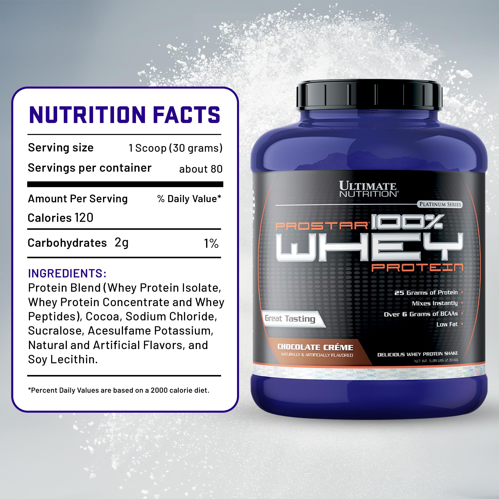 Ultimate Nutrition Prostar Whey Protein Powder Isolate, Chocolate Flavor - Low Carb, High Protein Powder for Muscle Building & Recovery - Low Sodium, Keto Friendly, Fat Free - 5.28 lbs Tub - Perfect for Post-Workout Shakes, Meal Replacement & Healthy Lifestyle