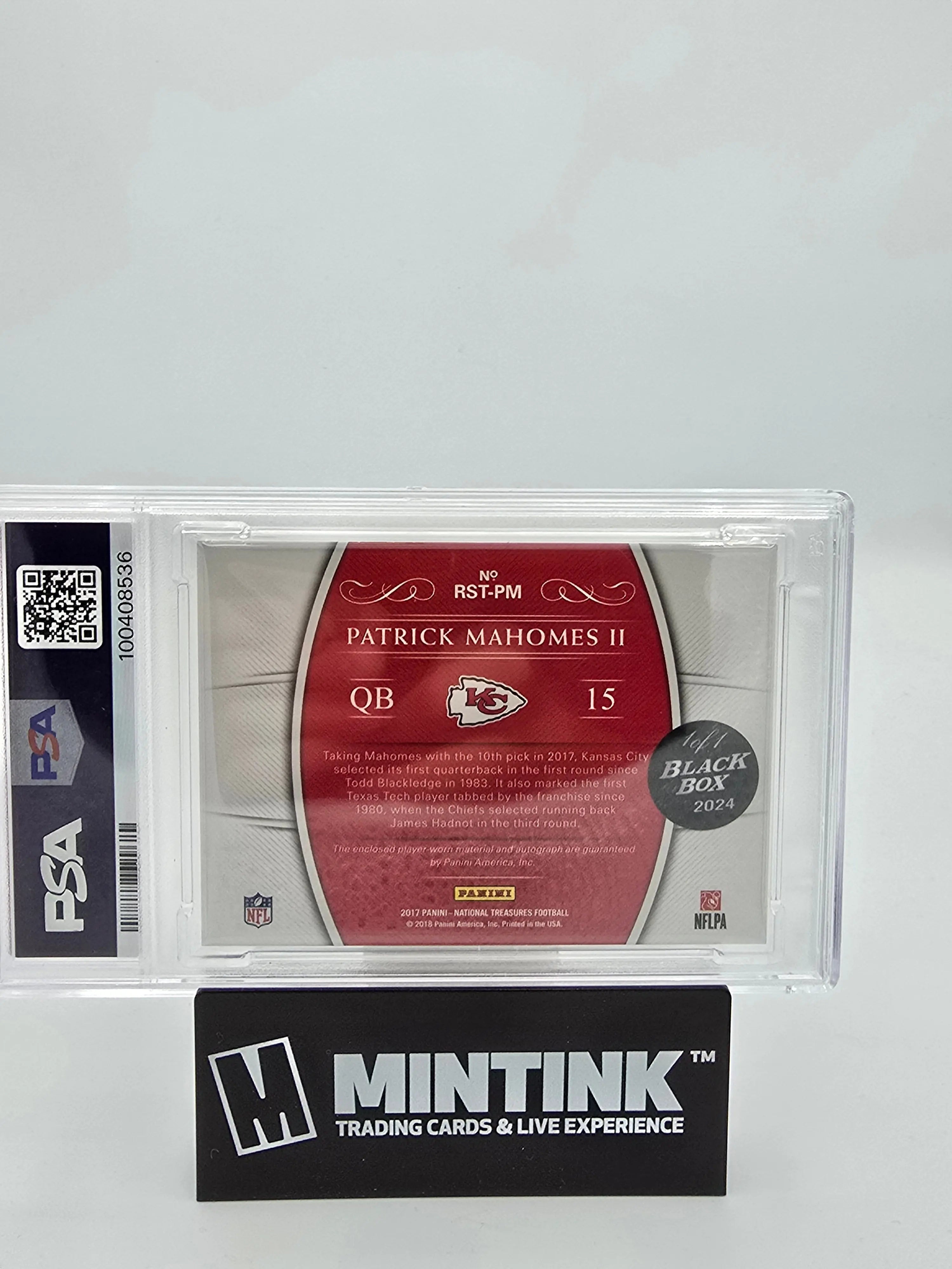 2024 National Treasures Patrick Mahomes II Black Box Rookie NFL Jersey Triple Relic Auto PSA Certified 1/1 - Perfect for Football Collectors, Sports Memorabilia Displays & Investment Pieces