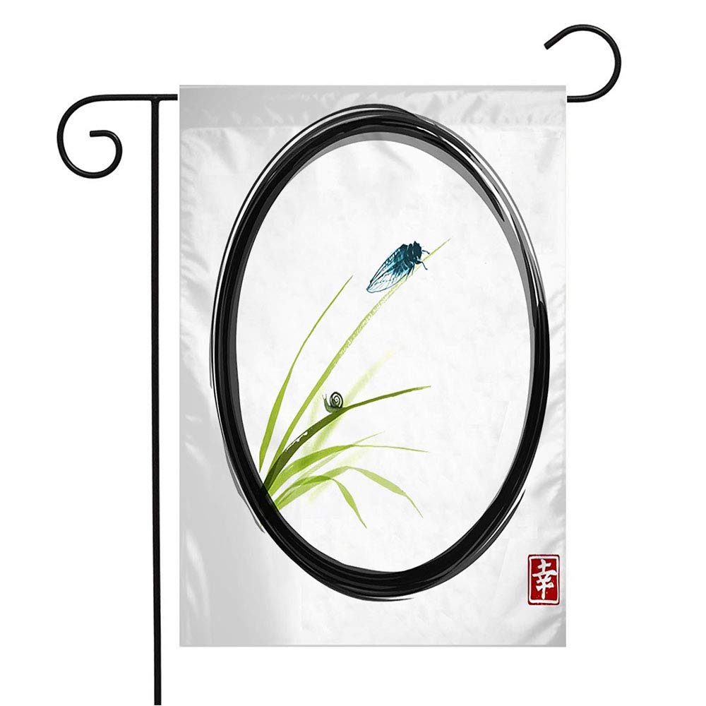 Sumi Cicada Floral Snail Garden Flag - Oriental Artistic Leaves Design for Patio, Lawn & Outdoor Decor - 12x18 Inch Seasonal Home Gift | Perfect for Spring & Summer Garden Displays