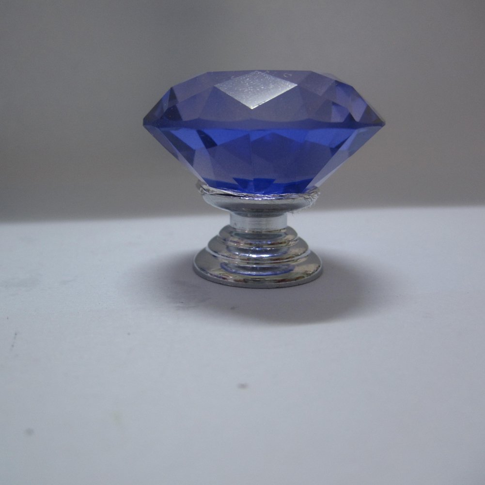 30mm Crystal Glass Cabinet Knobs - Blue Dresser Drawer Pull Handles (Pack of 8) | Perfect for Bedroom Furniture, Kitchen Cabinets & Bathroom Vanities