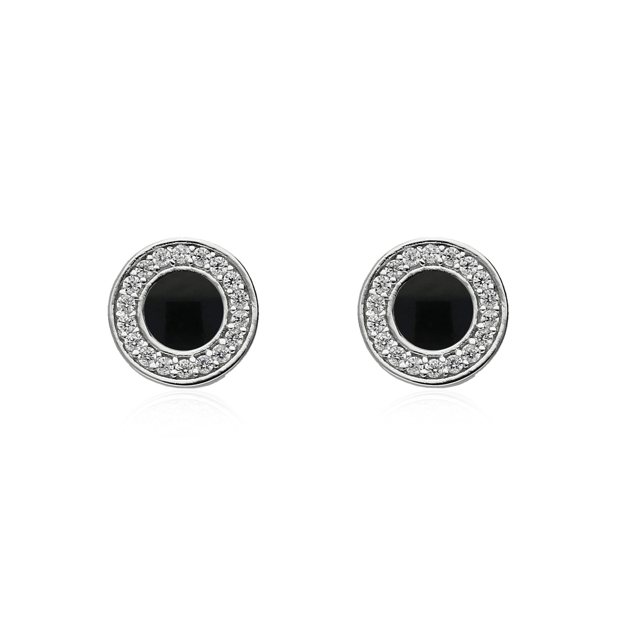 Whitby Jet Sterling Silver CZ Round Stud Earrings – Elegant Small Hoop Earrings for Women, Perfect for Daily Wear & Special Occasions