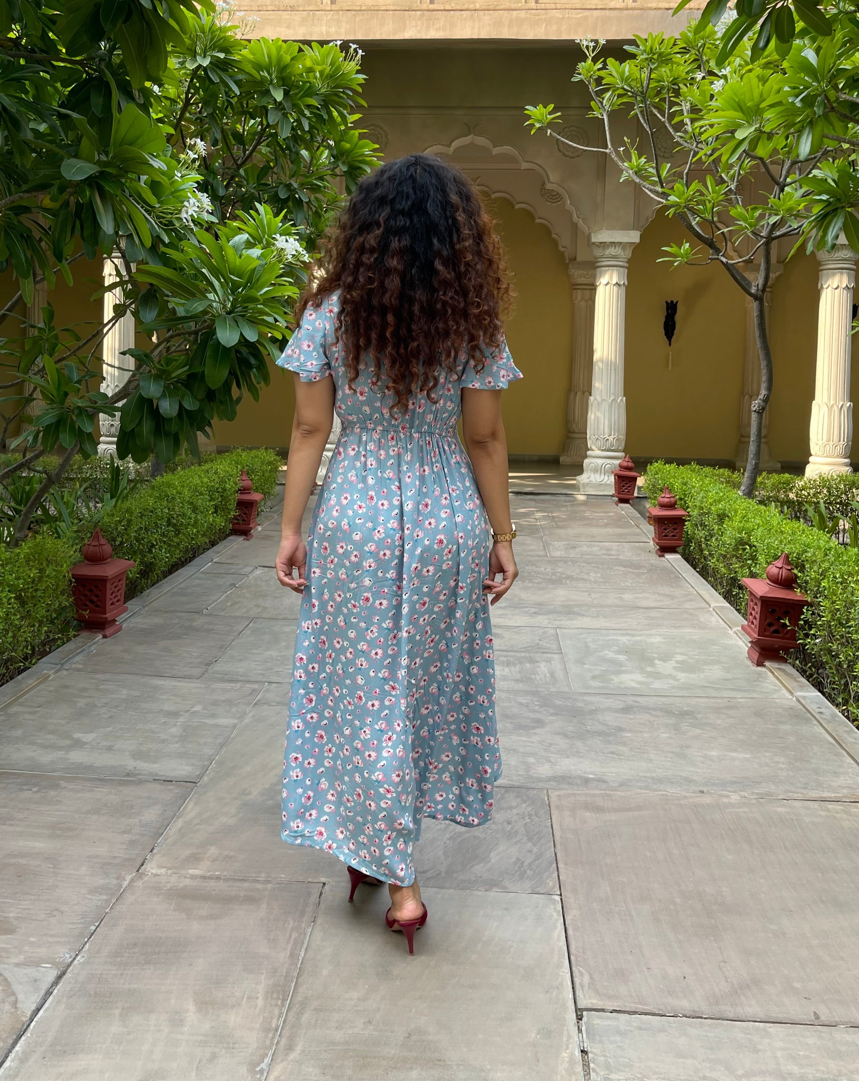 FLORA BLUE MAXI DRESS Women's Flowy Summer Dress - Perfect for Beach Vacations, Weddings & Date Nights