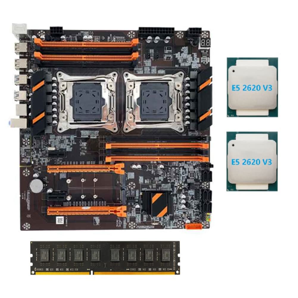 Hduacuge X99 Dual CPU Motherboard - LGA2011 Socket, Supports DDR4 ECC Memory, Includes 2x Xeon E5-2620 V3 CPUs & 4GB 2133MHz DDR4 RAM - Perfect for High-Performance Servers, Workstations, and Gaming Rigs