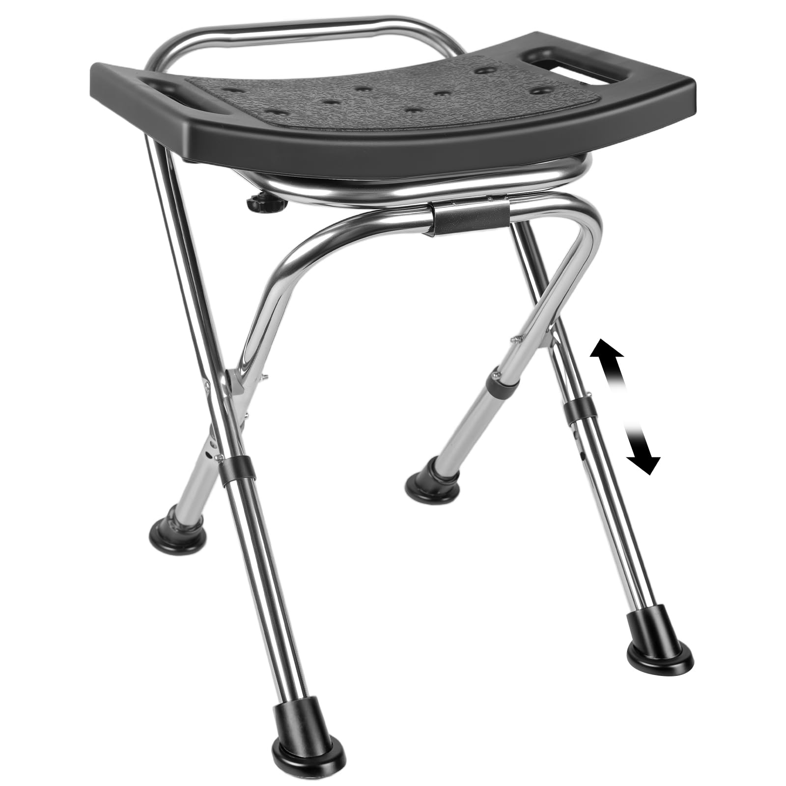 Adjustable Folding Shower Chair Seat - 400lbs Capacity Stainless Steel Bath Stool with Anti-Slip Feet - Portable Travel Shower Seat for Elderly & Disabled - Ideal for Home, Hospital & Travel Use (Black)