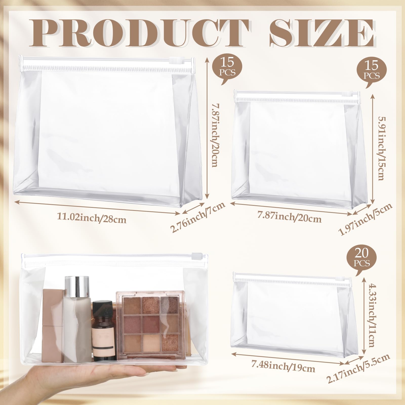 Xuniea 50 Pack Mini Clear Makeup Bags - Small Transparent Zipper Pouches for Travel Toiletries & Cosmetics - Waterproof Plastic Organizer for Women & Men - 7.1