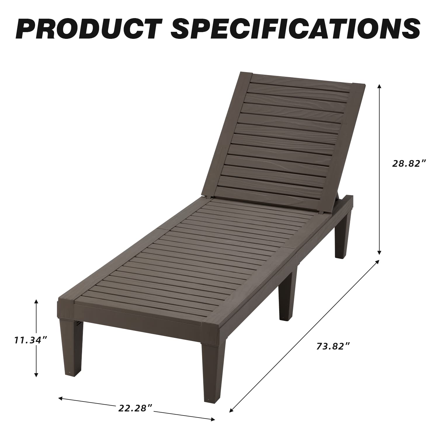 EROMMY 2-Pack Outdoor Chaise Lounge Chairs - All-Weather Patio Loungers with 5-Position Adjustable Backrest & Wood Texture Design - Reclining Chairs for Patio, Garden, Beach, Poolside, Balcony - Perfect for Sunbathing, Relaxing and Outdoor Lounging