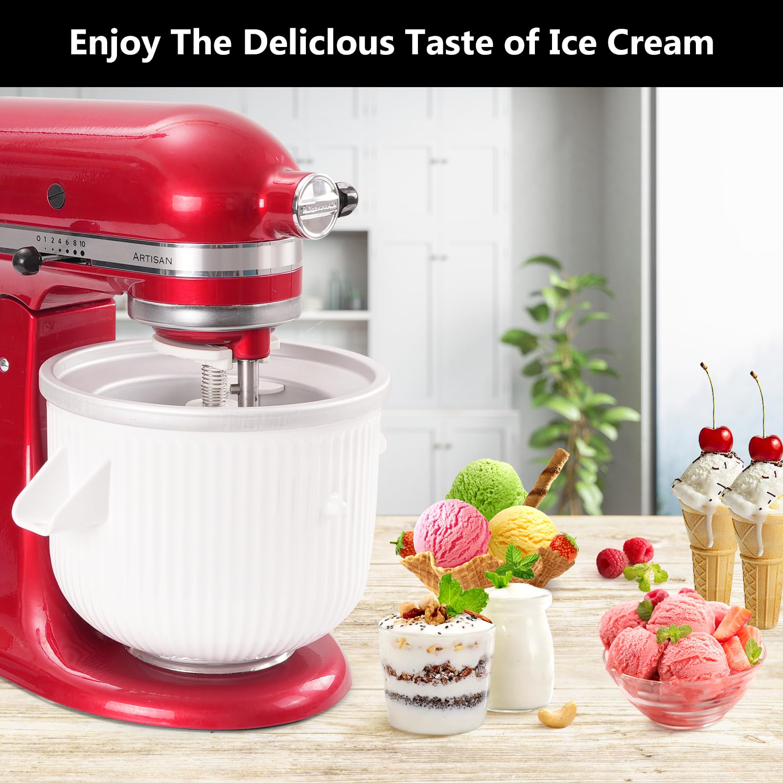 KitchenAid Ice Cream Maker Attachment - Compatible with 4.5 QT & Larger Stand Mixers, 2-Quart Frozen Yogurt & Sorbet Gelato Maker, Dishwasher Safe - Perfect for Homemade Desserts & Summer Treats