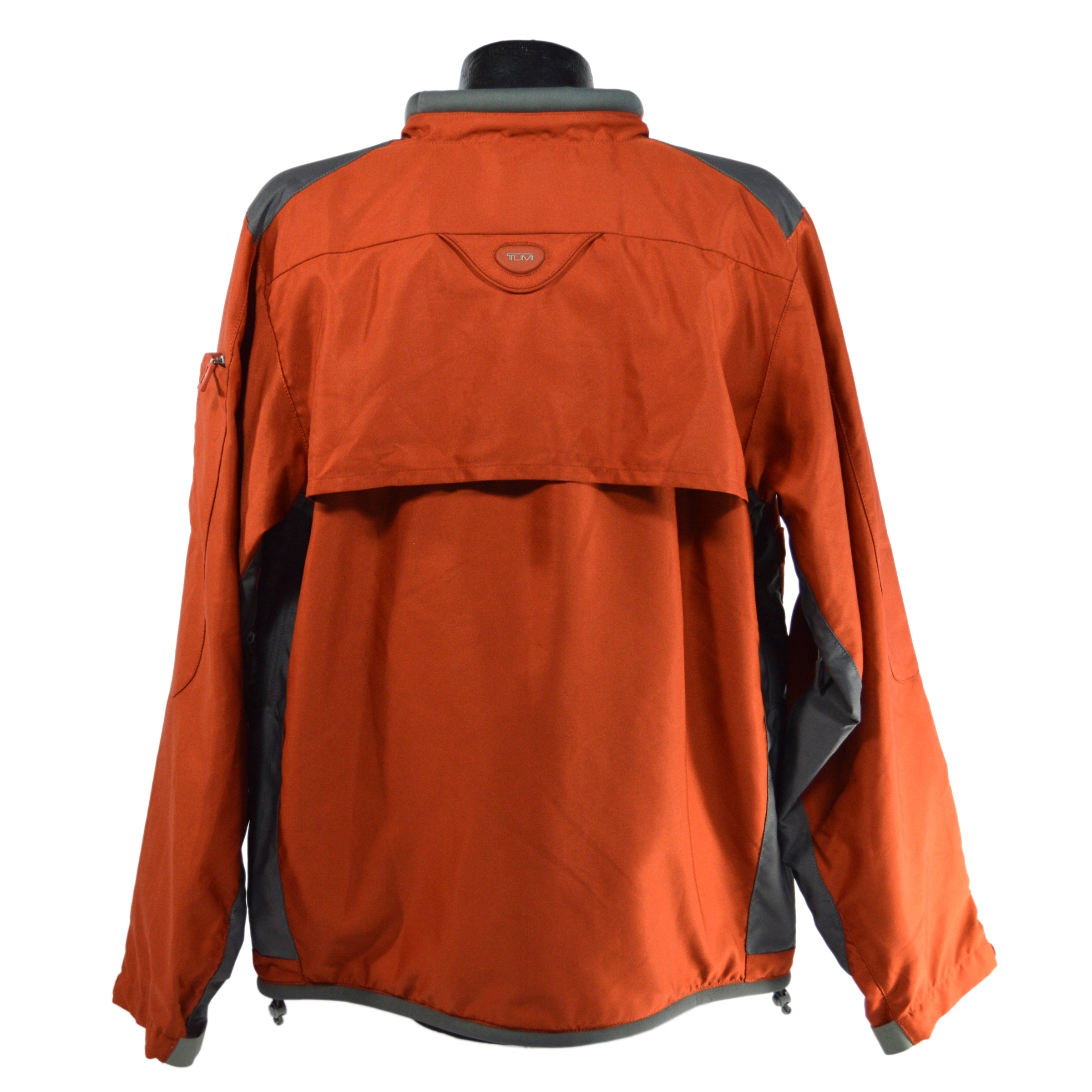 Pre-Owned TUMI Travel Jacket - Medium Size in Burnt Orange & Gray with Large Pockets | Perfect for Business Trips & Outdoor Adventures