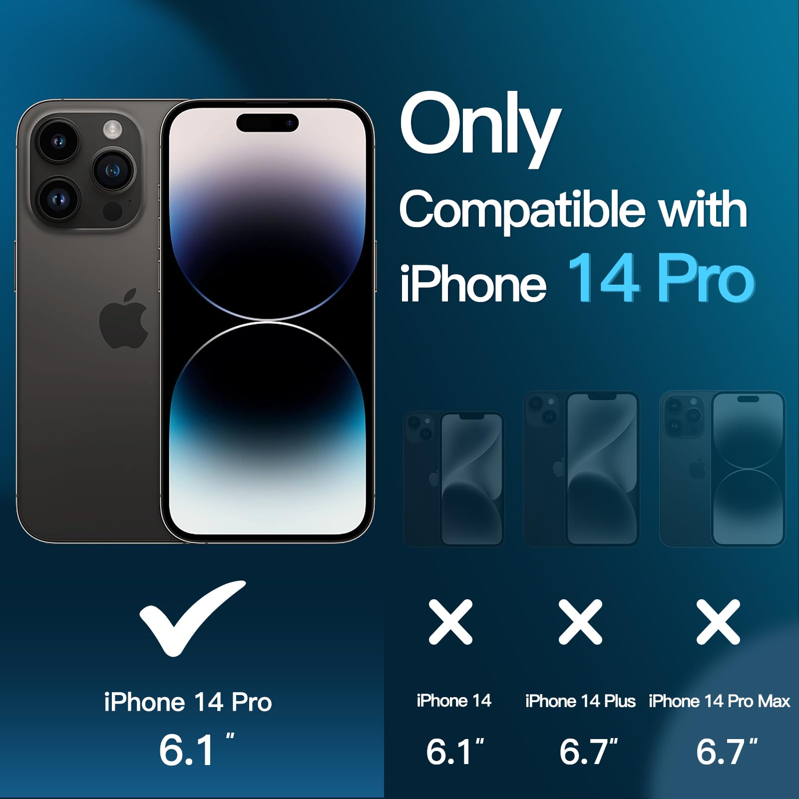 JETech 3 in 1 Magnetic Case for iPhone 14 Pro 6.1-Inch with 2-Pack Tempered Glass Screen Protector | MagSafe Compatible | Translucent Matte Shockproof Phone Cover (Storm Blue) - Perfect for Daily Use, Travel & Outdoor Protection
