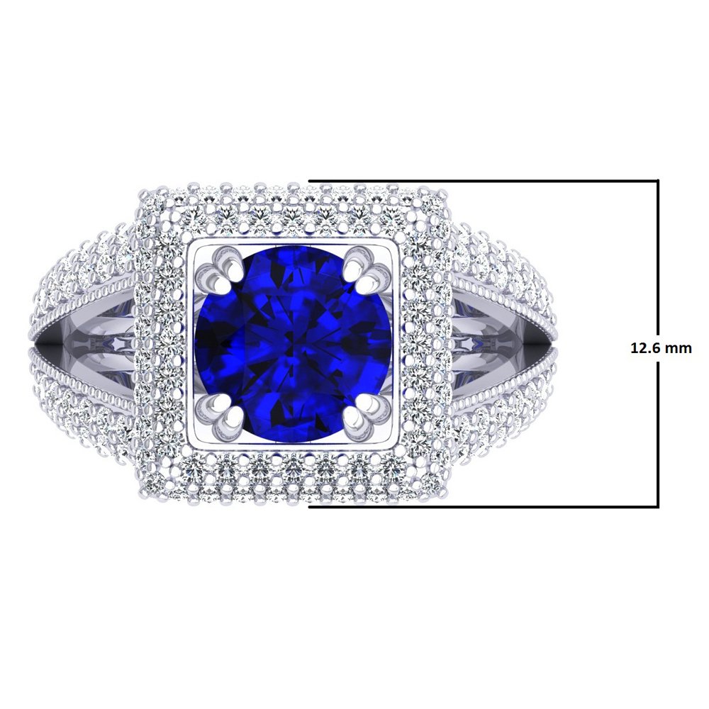 Dazzlingrock 14K White Gold Round Blue Sapphire & Diamond Halo Engagement Ring for Women – Perfect for Bridal, Wedding, and Anniversary Gifts