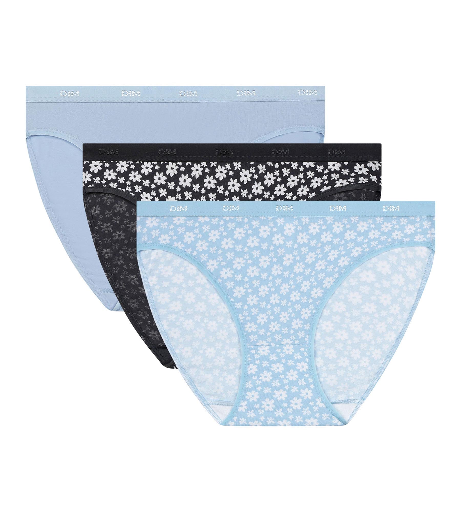 3 Pack Women's Cotton Stretch Underwear - Blue Gray Floral Print, Comfortable & Breathable for Daily Wear, Workout, and Sleep