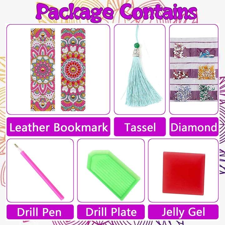 5D Diamond Painting Bookmarks - 2 PCs Mandala Floral Rhinestone DIY Bookmark Set with Tassel | Handmade Leather Beaded Bookmarks for Gifts, Reading Accessories & Book Lovers (Perfect for Journals, Bibles, Novels)