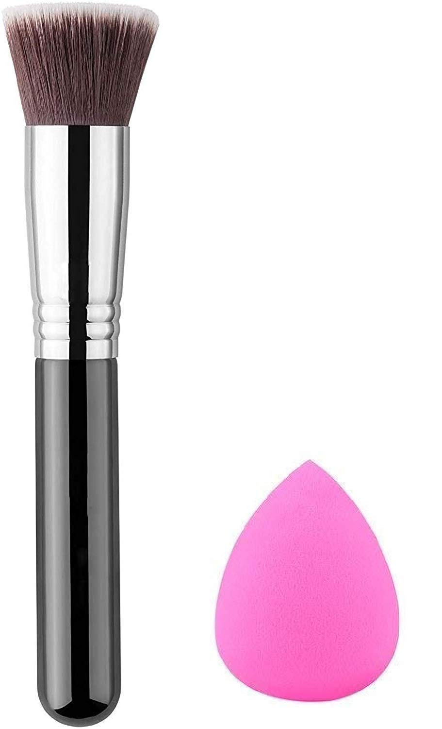 AVEU Beauty Liquid Foundation Brush, Blush Brush & Powder Sponge Puff Set - 3-Piece Professional Makeup Brush Kit for Flawless Foundation, Blending & Contouring - Perfect for Everyday Makeup, Bridal & Photo Shoots
