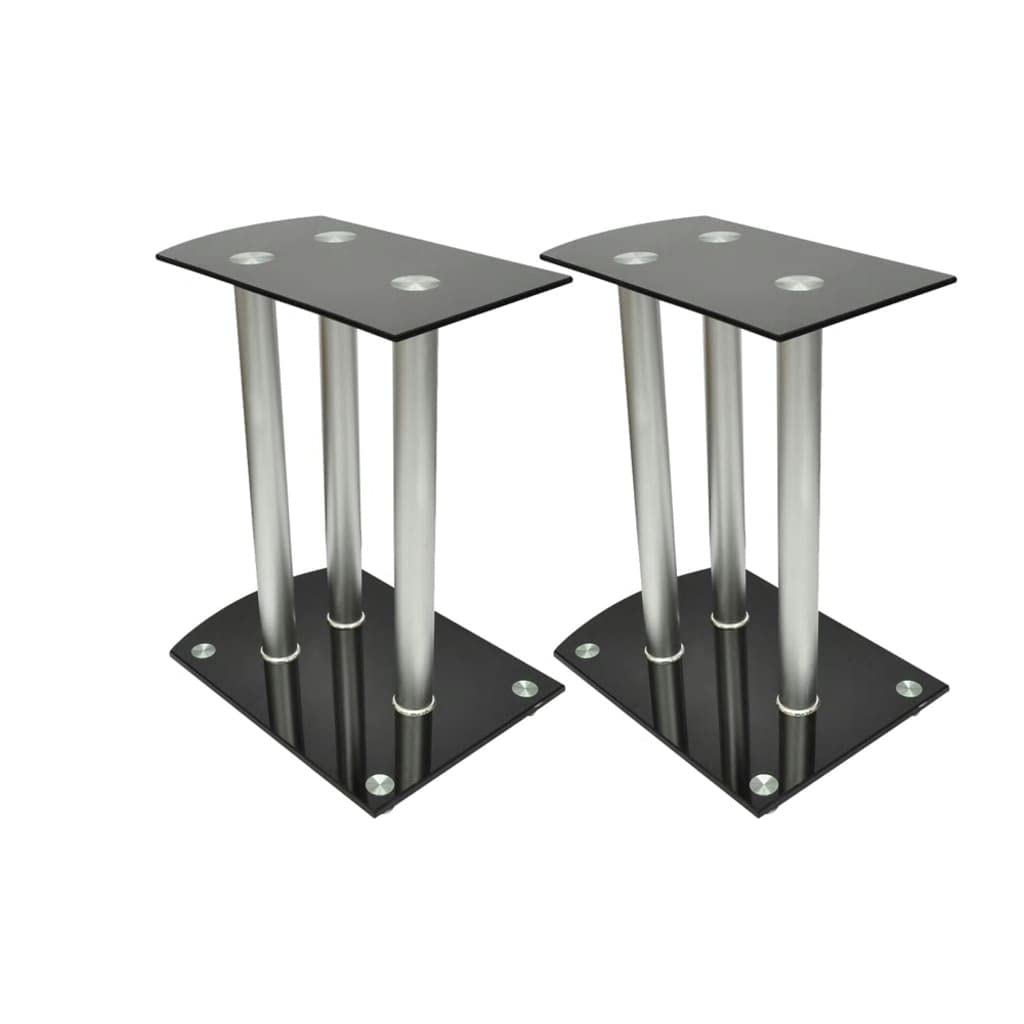 vidaXL 2-Pack Aluminum Speaker Stands with Black Glass Base - Heavy Duty Studio Monitor Stands for Bookshelf Speakers, PA Systems, Home Theater & Indoor Audio Setups