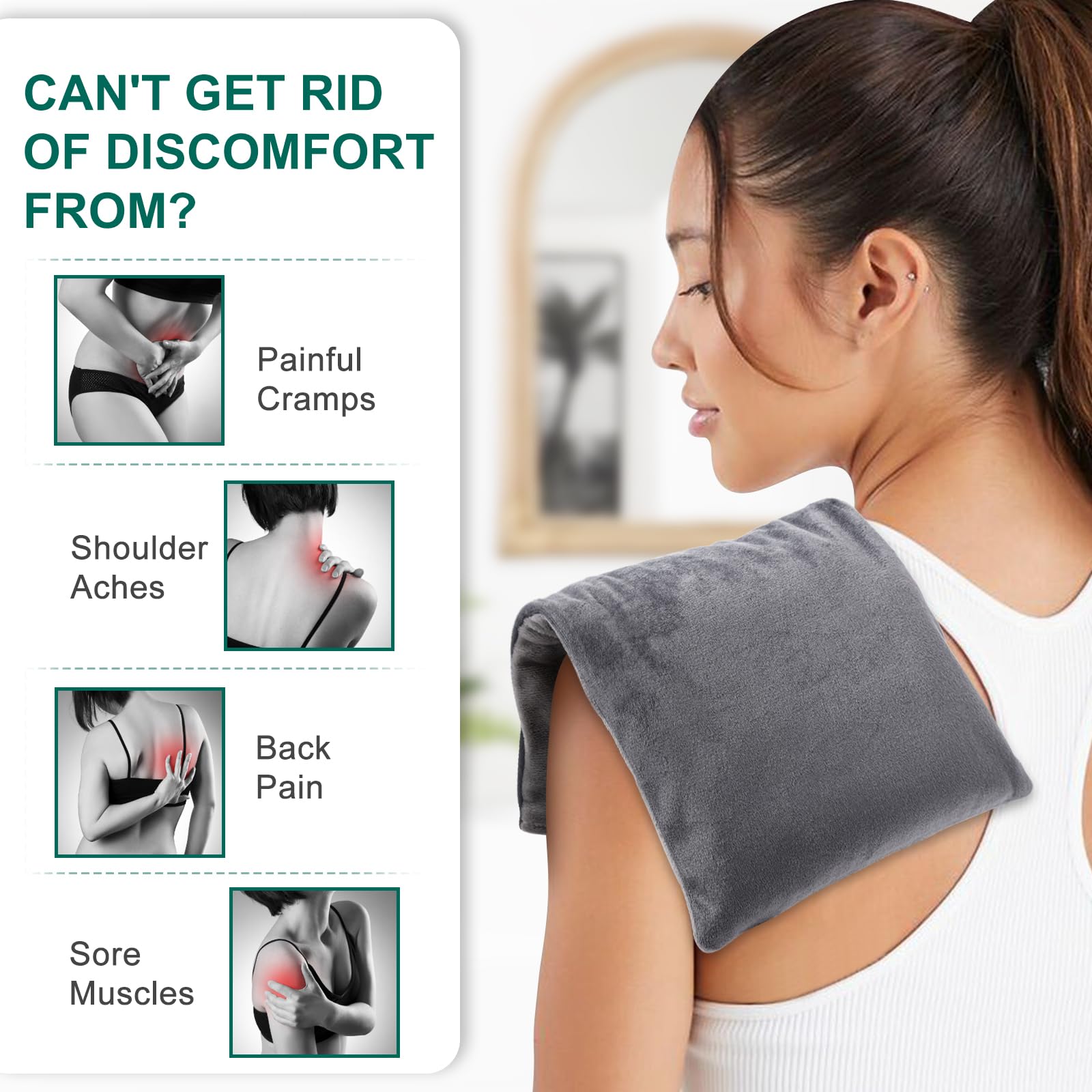 Microwavable Heating Pads 13x7 Inch - Moist Heat Therapy for Back Pain, Neck & Shoulder Relief - Reusable Rice & Bean Bag Hot Pack with Washable Cover - Perfect for Muscle Aches, Joint Pain & Cramps - Ideal for Home, Office & Travel Use