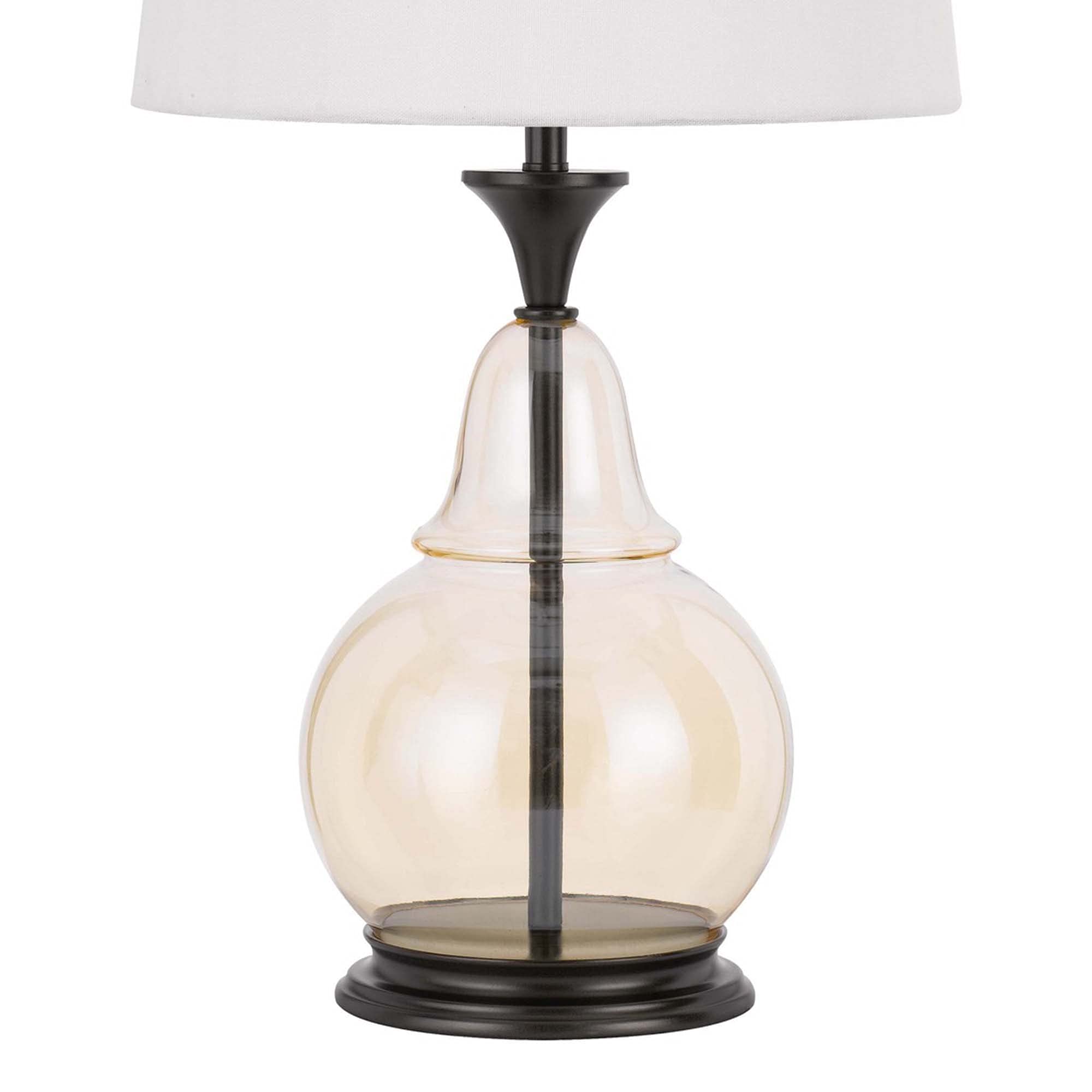 Benjara White & Bronze Table Lamp with Metal and Glass Jar Base - Perfect for Bedroom Nightstand, Living Room End Table, or Office Desk Lighting