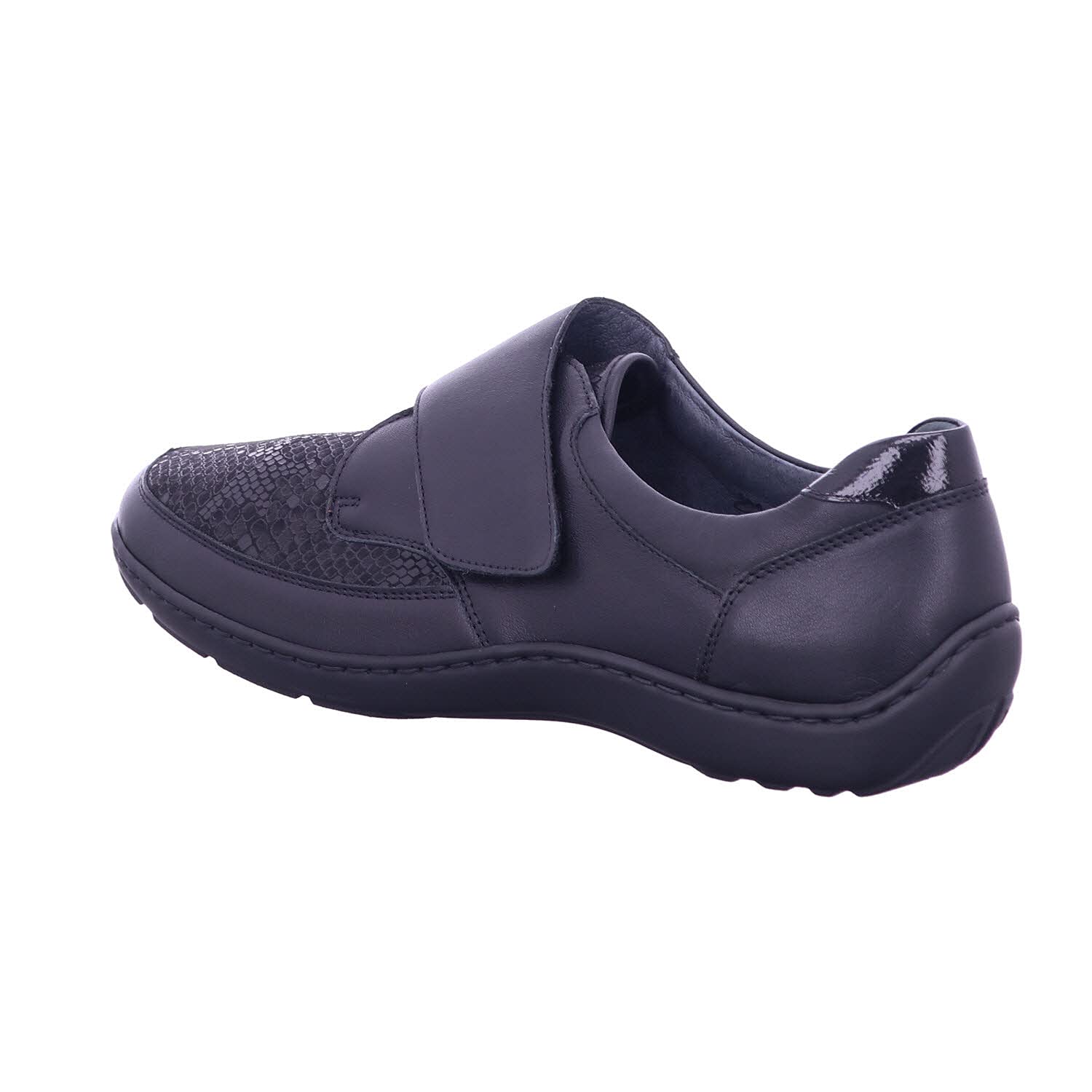 Henni 496H31 352 001 Black Leather Women's Wide Fit Rip Tape Shoes - Comfortable Slip-On Casual Shoes for Work, Walking & Everyday Wear