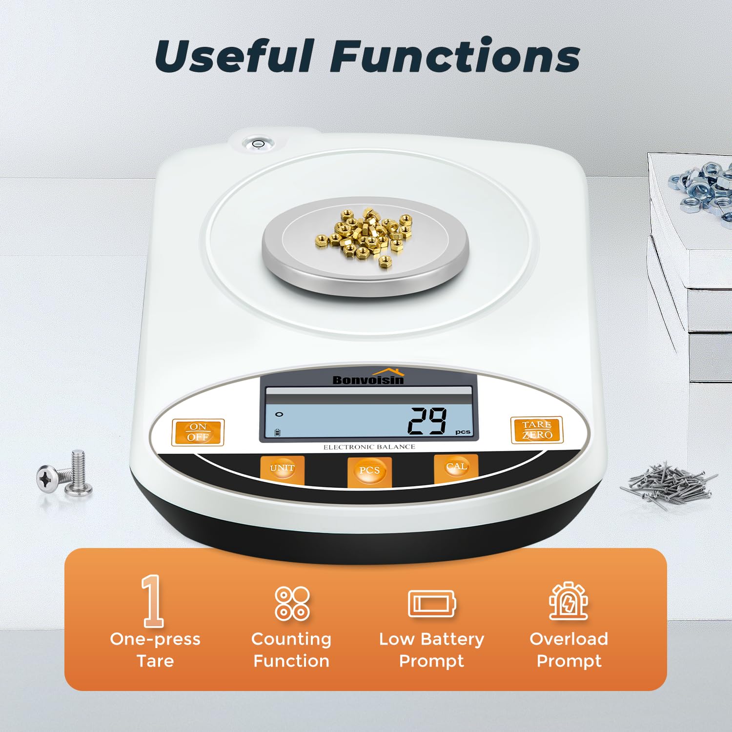 Bonvoisin 200g x 0.001g High Precision Analytical Balance - Digital Lab Scale with Windshield for Jewelry, Gold, Powder & Scientific Measurements | Accurate 1mg Laboratory Weighing Scale for Pharmacies, Schools & Research Labs