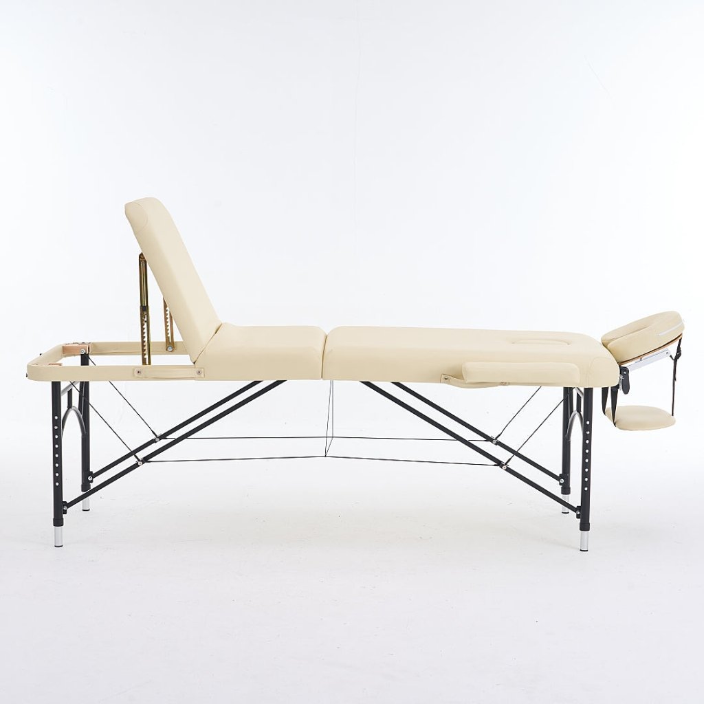 Greenlife Master 3-Section 5 Aluminum Portable Massage Table - Lightweight & Durable for Professional Therapists - Black/Cream (MTA132) - Perfect for Home Spa, Chiropractic Clinics & Mobile Massage Services