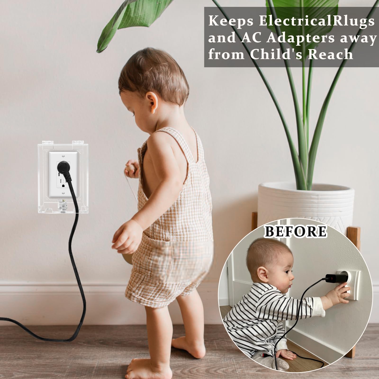 Baby Proof Electrical Outlet Cover Box - Child Safety Wall Outlet Protector with Lock, Fits Standard Plugs & Adapters (4.95