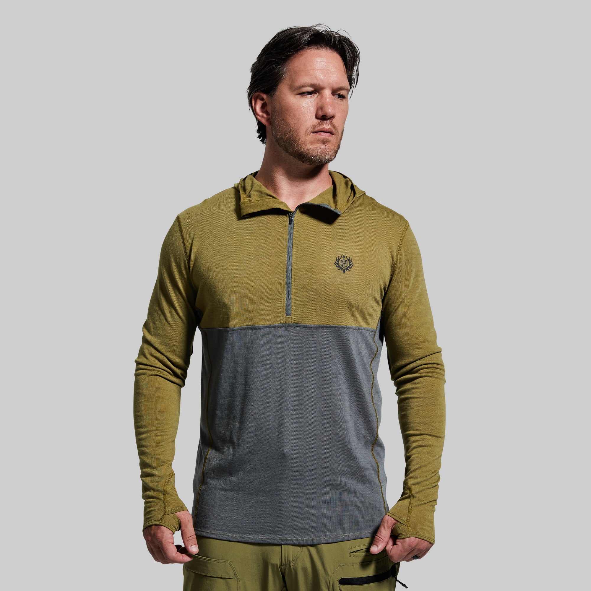 Men's Ridgeline Half Zip Hoodie - Lightweight Fleece Pullover with Zipper (Deep Moss Green) - Perfect for Hiking, Camping & Outdoor Activities