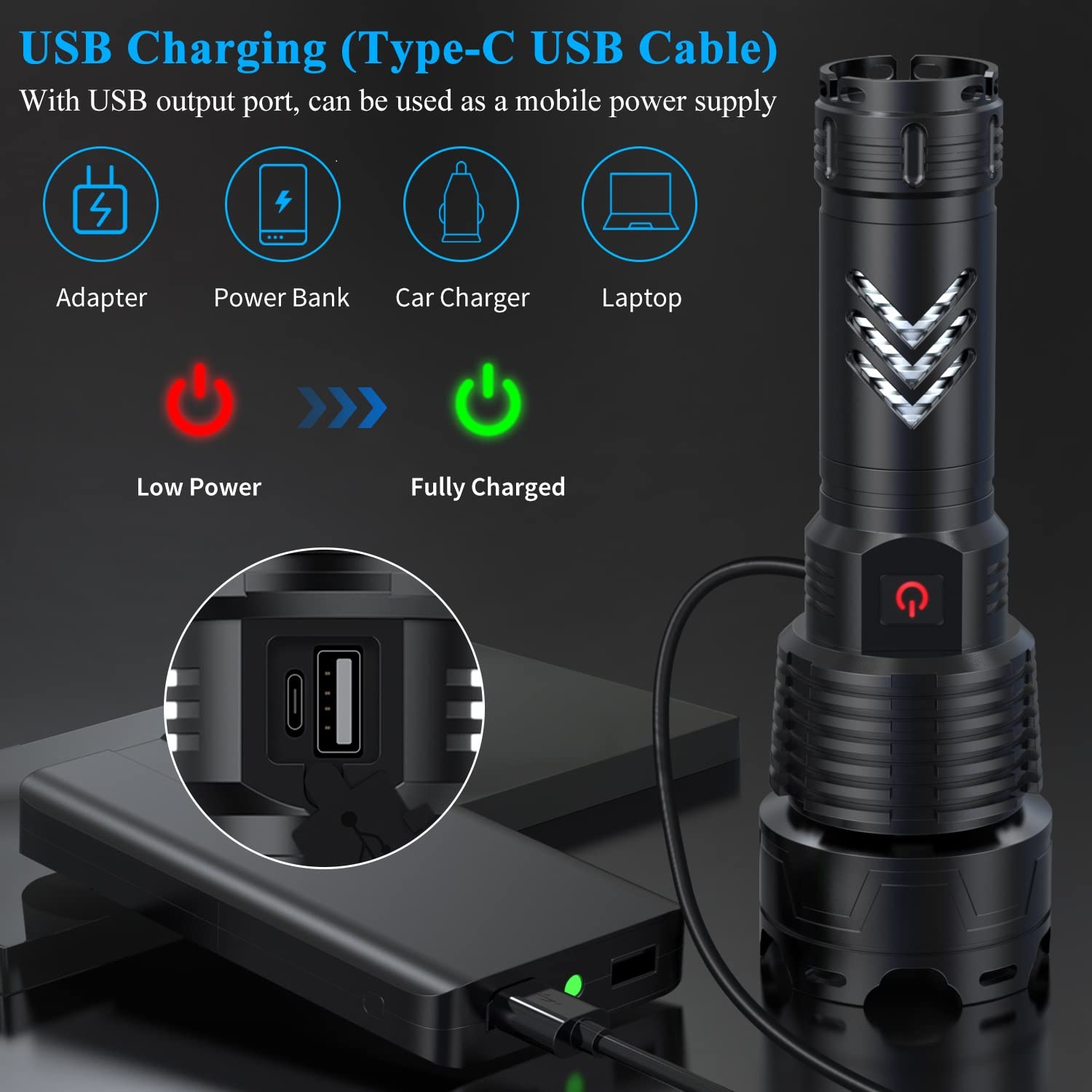 120,000 Lumens Rechargeable LED Tactical Flashlight - Super Bright, 5 Light Modes, Zoomable, IPX5 Waterproof, Fast Charging - Perfect for Outdoor Camping, Hiking, Emergency Preparedness & Power Outages