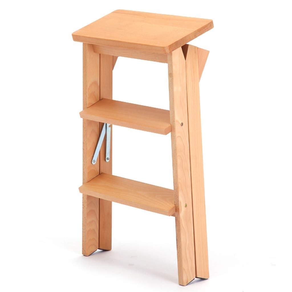Foldable Step Stool Ladder with High Pedal - Solid Wood Storage Shelf, Multifunctional Climbing Stool for Home, Kitchen, Bathroom & Garage Organization