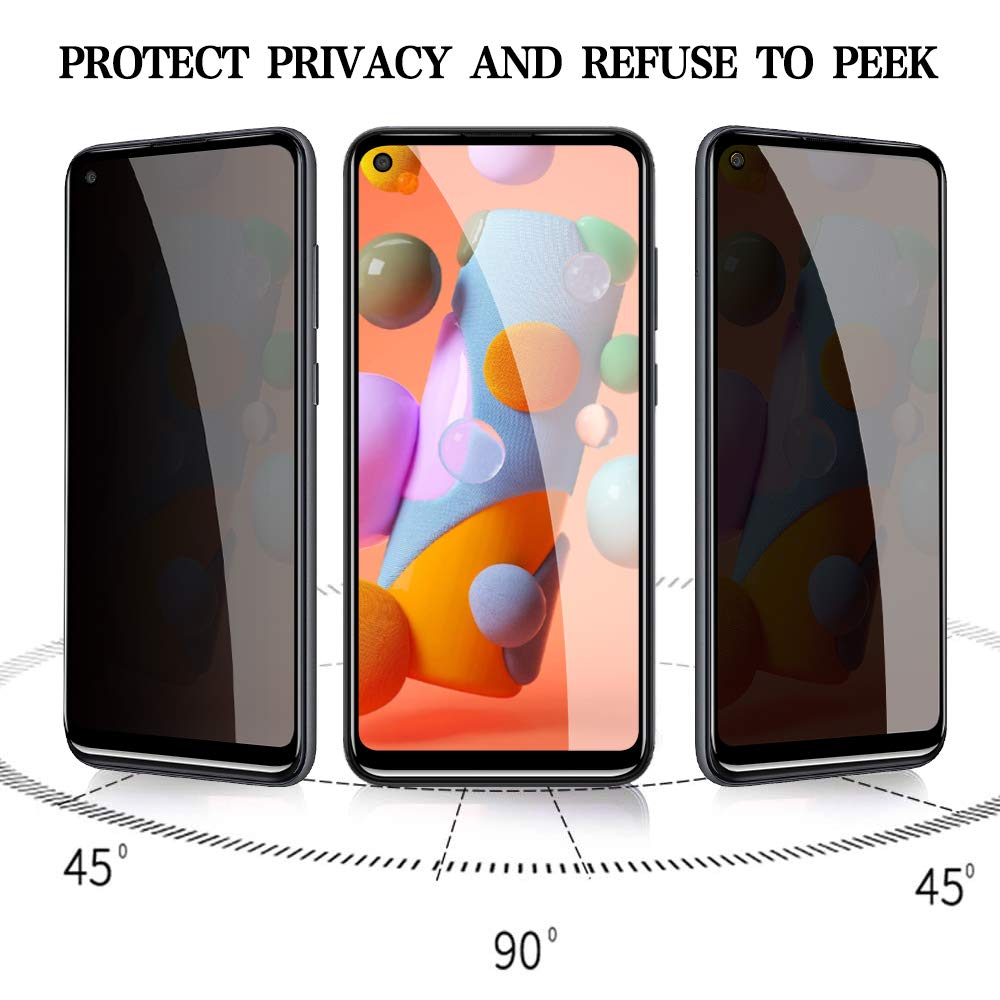 2 Pack Samsung Galaxy A11 Privacy Screen Protector - Full Coverage Anti-Spy Tempered Glass, Anti-Scratch & Case Friendly (Black) - Perfect for Privacy Protection in Public Places & Offices