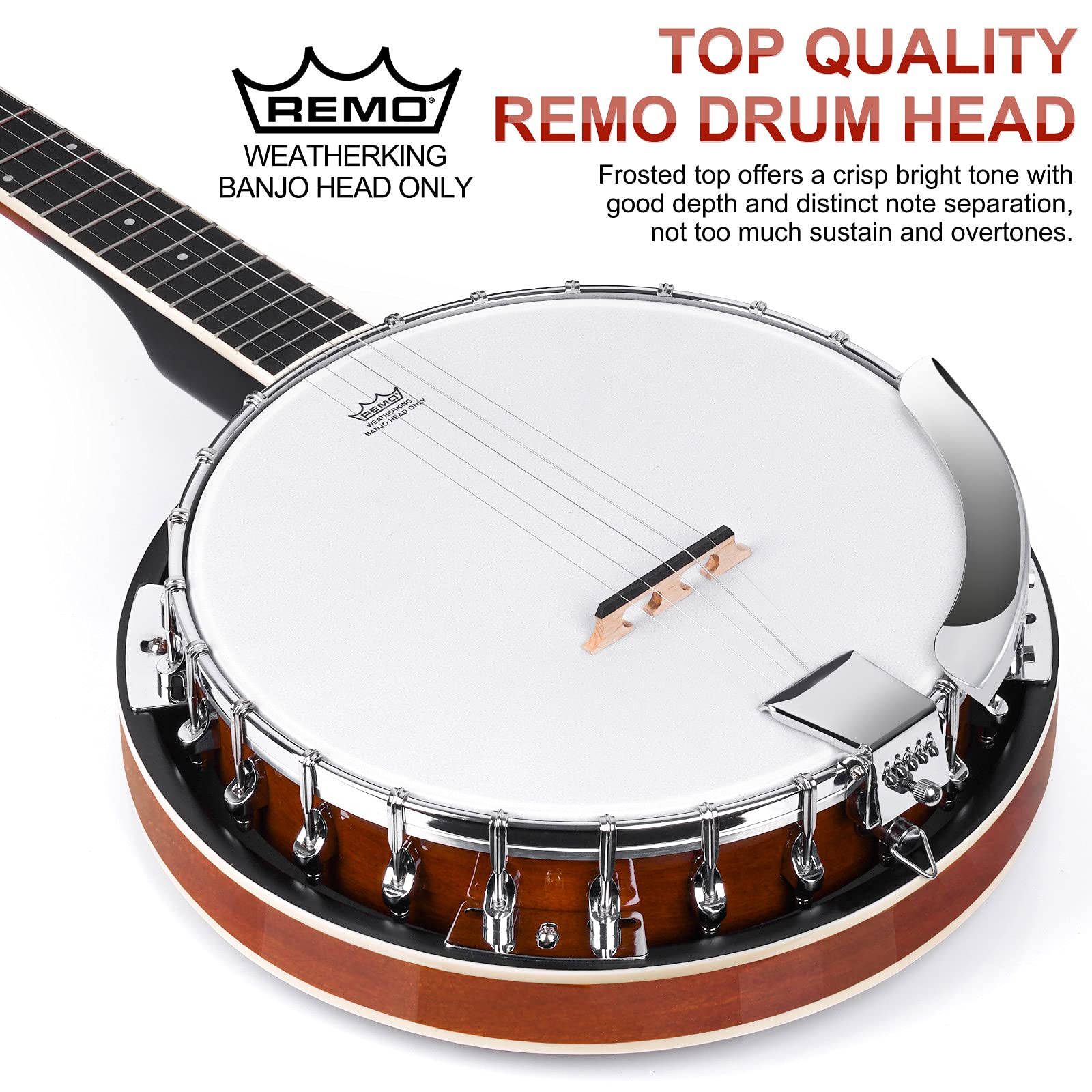 Vangoa Left-Handed 5-String Mahogany Open Back Banjo with Resonator & Remo Drum Head - Full Size Beginner Kit with Manual & Geared 5th String | Perfect for Bluegrass, Folk Music & Beginner Practice at Home