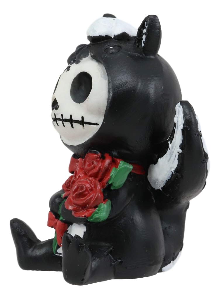 FURRY BONES Ebros Valentine Skunk Skeleton Figurine - Cute Monster Collectible with Red Roses & Hooded Costume - Perfect for Home Decor, Gift Giving & Gothic Collections