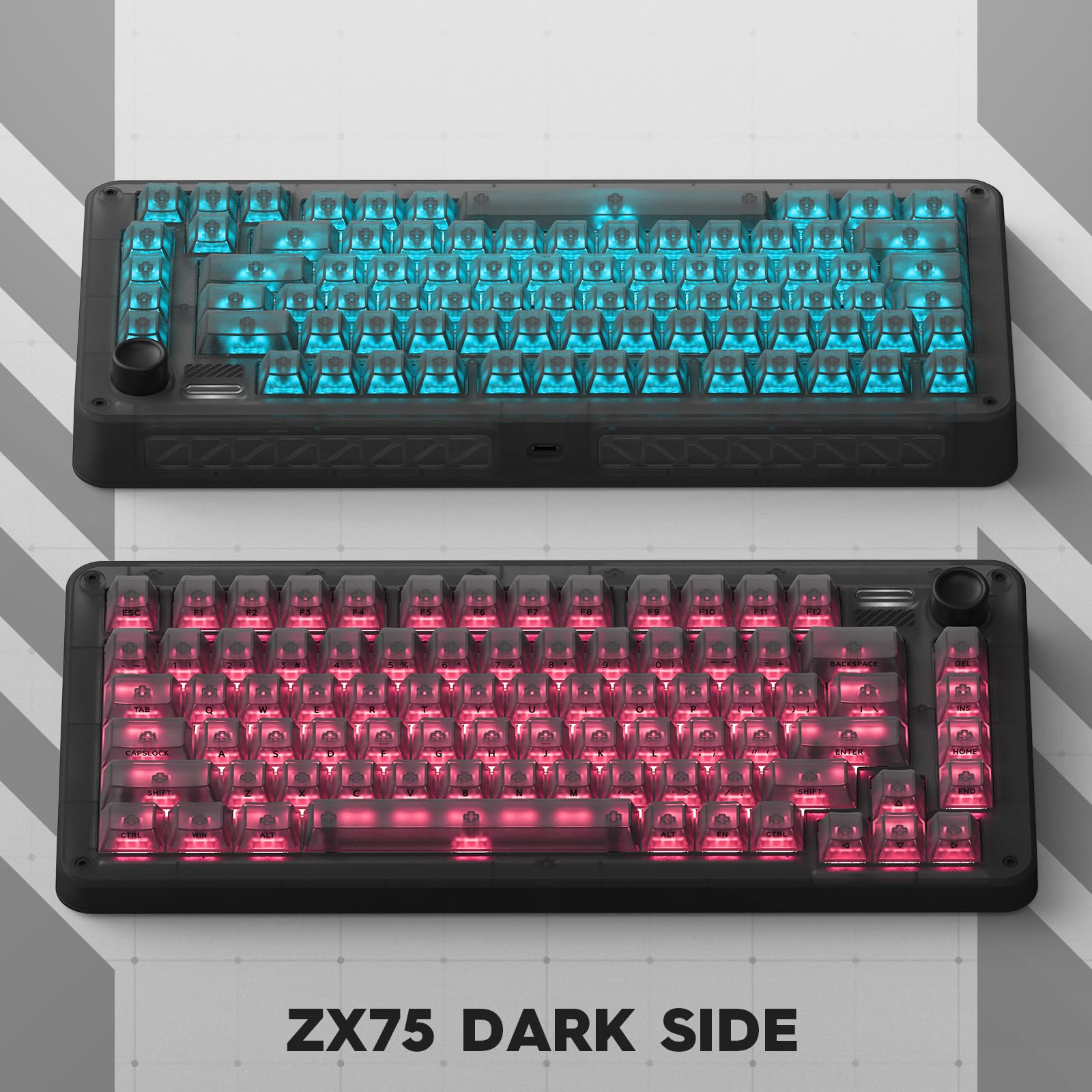 iQunix ZX75 Dark Side RS 75% RGB Mechanical Keyboard - Wireless Bluetooth 5.1, 2.4GHz & Wired Gaming Keyboard with Hot-Swappable Moonstone Switches, Volume Knob, 81 Keys for Windows/Mac - Perfect for Gaming, Coding & Office Work