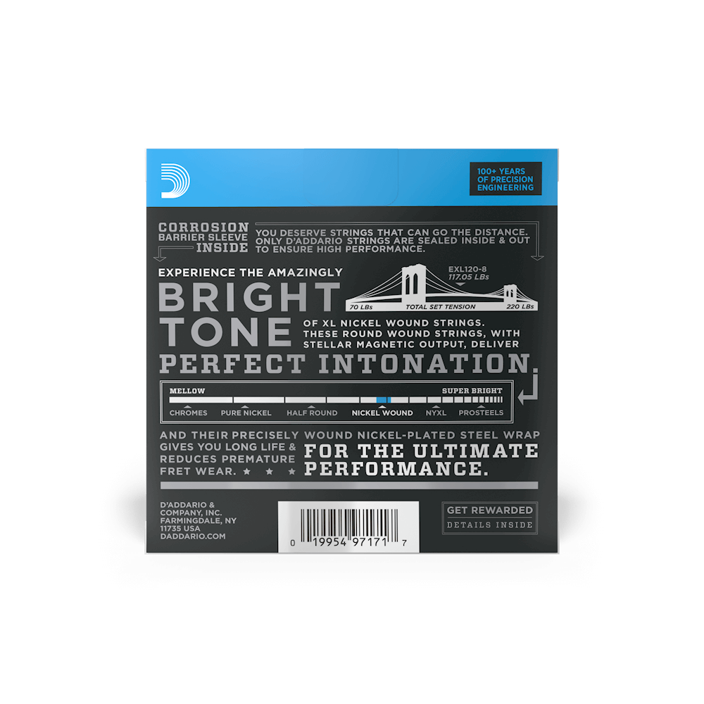 D'Addario XL Electric Guitar Strings Super Light 8-String Balanced Set - Perfect for Rock, Jazz & Studio Recording