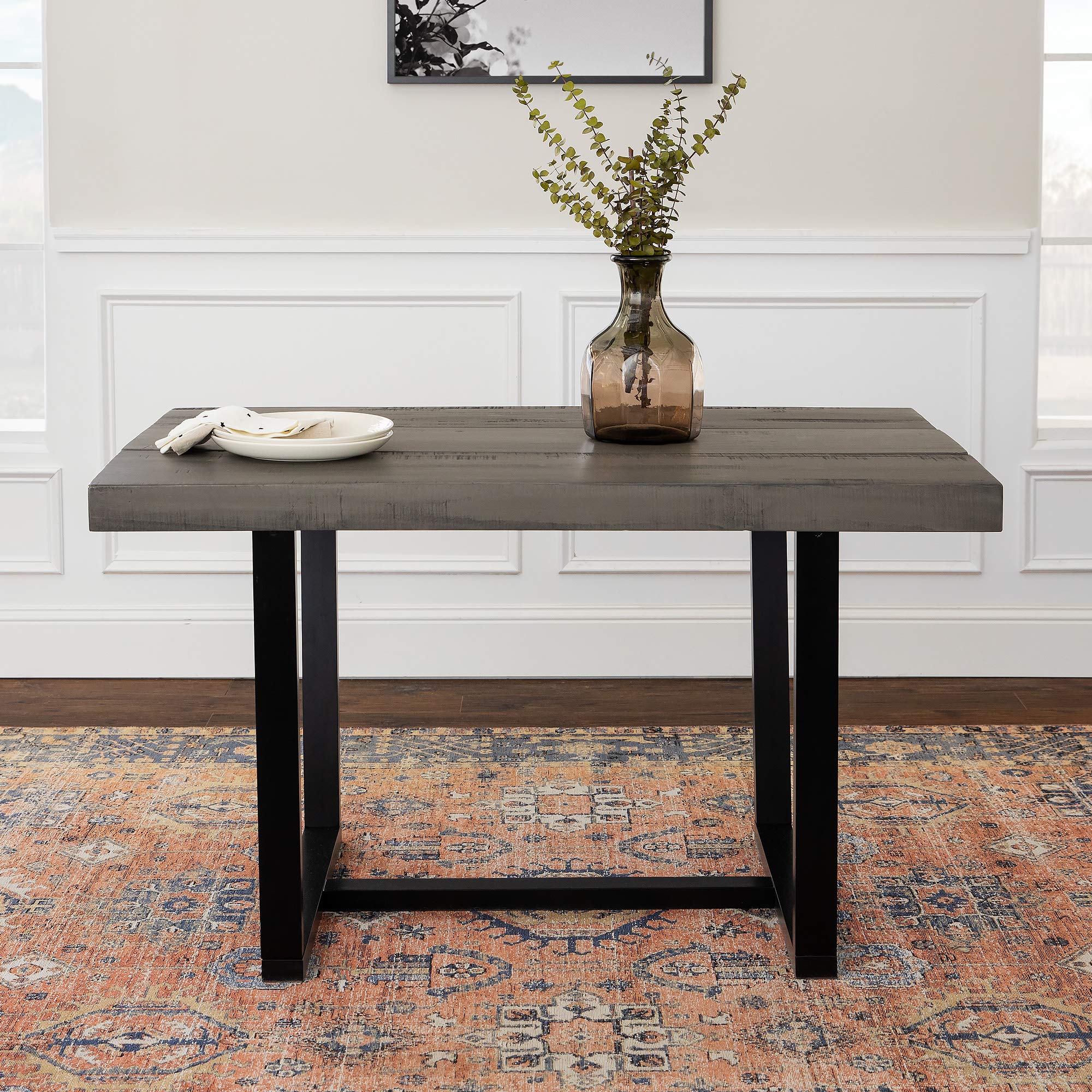 Walker Edison Andre Modern Solid Wood Dining Table, 52 Inch, Grey - Perfect for Kitchen, Dining Room, and Small Space Homes