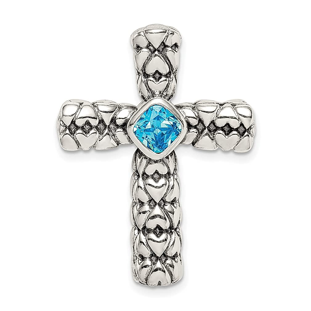 925 Sterling Silver Blue Cubic Zirconia Cross Pendant Necklace for Women - Elegant Religious Jewelry Gift for Her - Perfect for Church, Baptism, Weddings & Everyday Wear