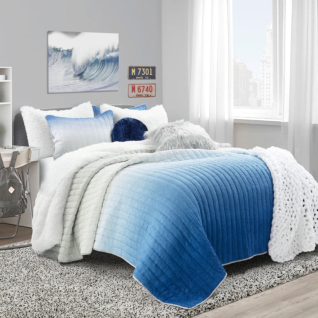 Crinkle Ombre Oversized Quilt 3 Piece Set - Soft Textured Bedding for King/Queen Size Beds - Perfect for Cozy Bedrooms, Guest Rooms & Dorm Decor