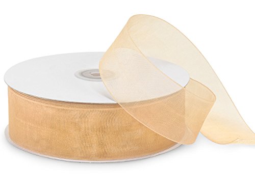 CHAMPAGNE Simply Sheer Ribbon 1-1/2 Inch x 100 Yards - 100% Nylon Ribbon for Gift Wrapping, Wedding Decor, Crafts (5 Pack Bulk)