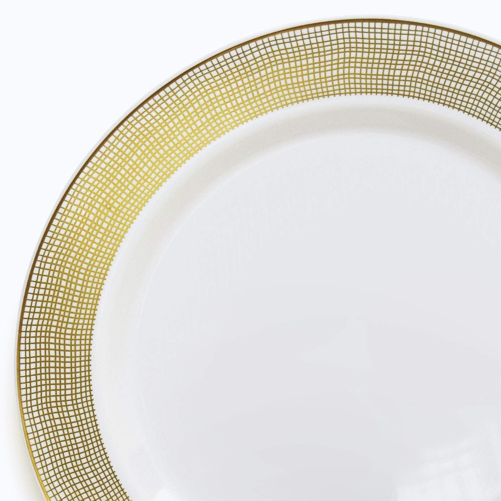 240 Pack Heavyweight Disposable Plastic Plates - 7.5'' Appetizer & Dessert Plates for Weddings, Parties, Events (Elegant White & Gold Linen Design) - Perfect for Birthday Celebrations, Baby Showers, and Holiday Gatherings