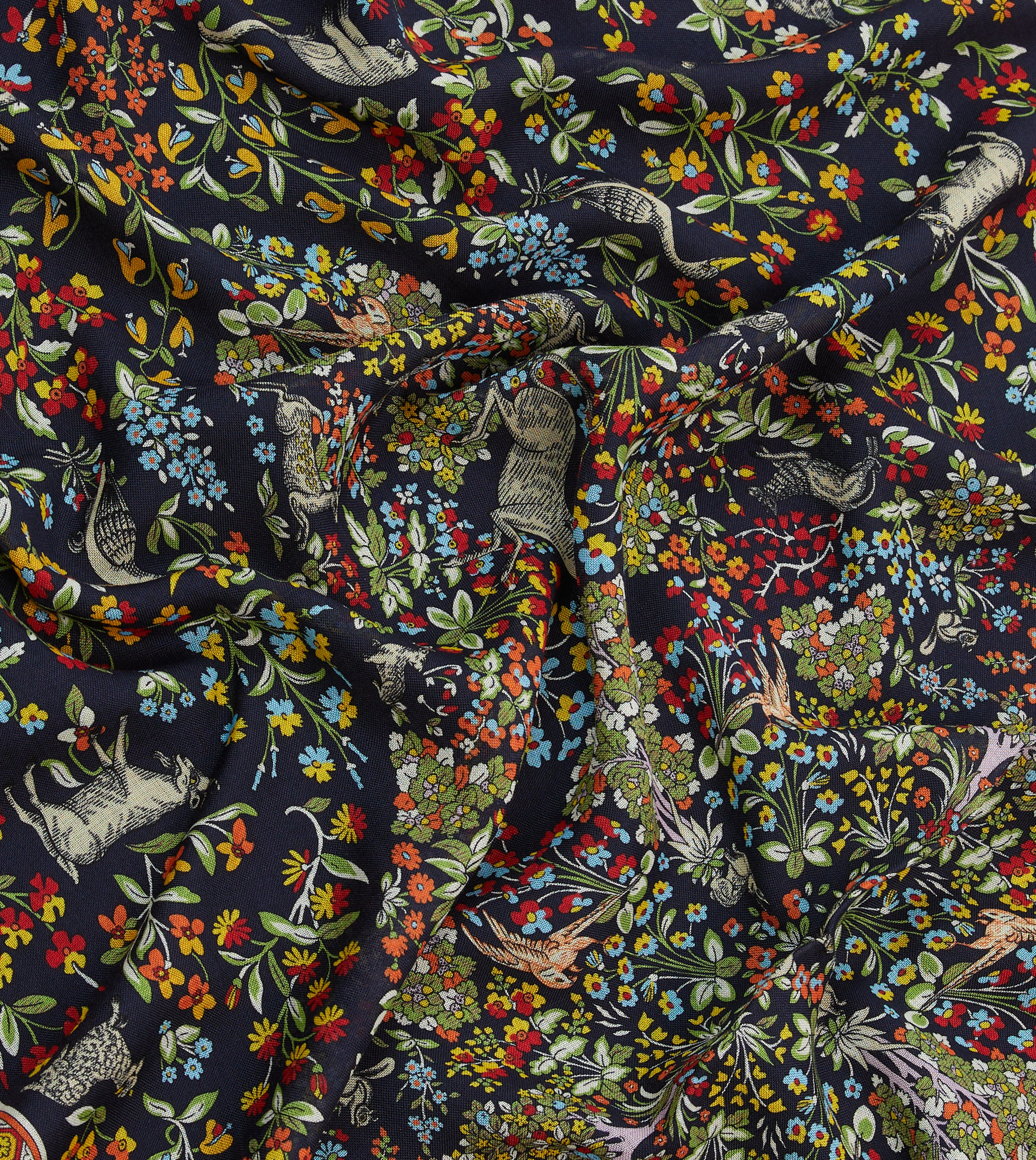 Navy Blue Forest Animals Print Wool Silk Scarf - Soft & Warm Winter Accessory for Women, Perfect for Outdoor Activities & Holiday Gifts