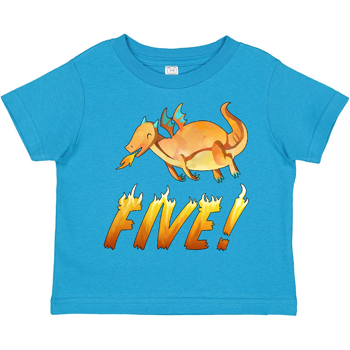 inktastic 5 Fifth Birthday Orange Dragon Toddler T-Shirt - Cute Fire Breathing Design for Boys Girls Birthday Party Outfit