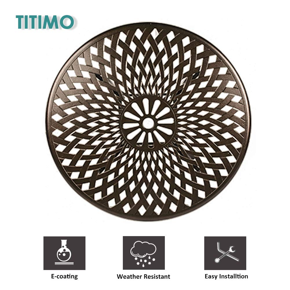 TITIMO 5-Piece Outdoor Patio Dining Set - All-Weather Cast Aluminum Furniture with 4 Chairs & 1 Round Table | Umbrella Hole, Lattice Weave Design | Perfect for Garden, Deck, Backyard & Poolside Dining