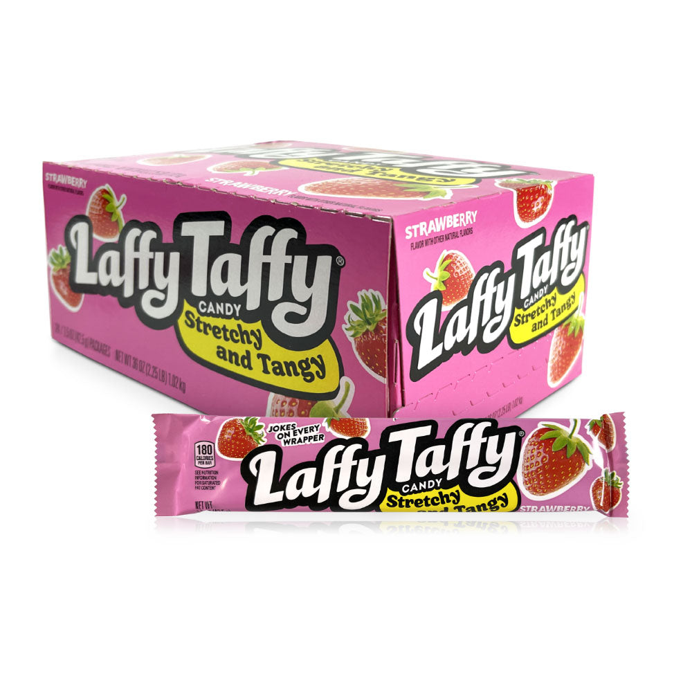 Ferrara Laffy Taffy Strawberry Candy - 1.5oz (24 Count Bulk Box) - Chewy Taffy for Parties, Halloween Treats & Office Snacks